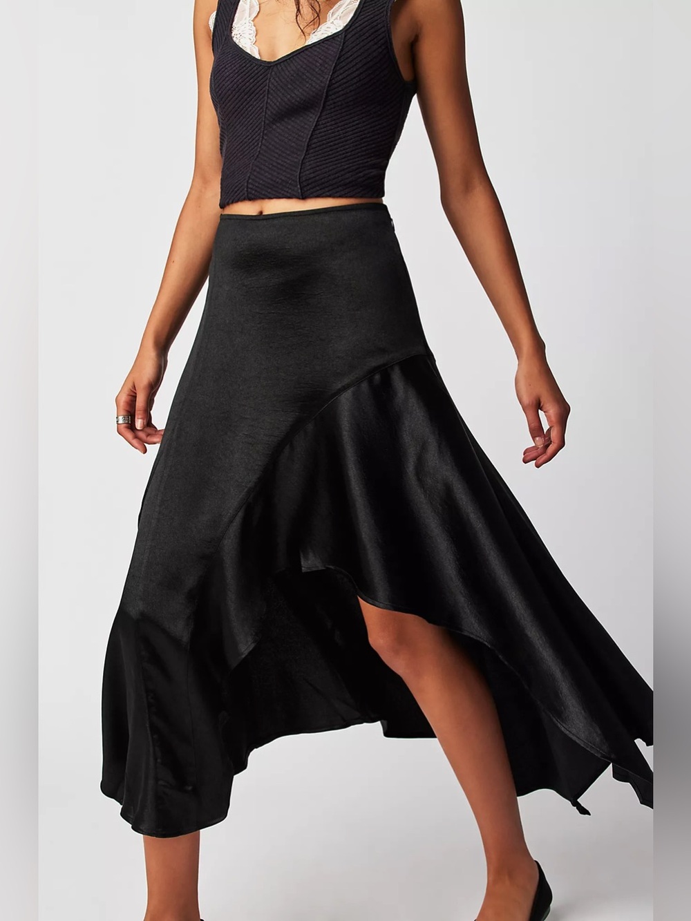 Free People Sunrise Asymmetrical Skirt in Black Sz.14